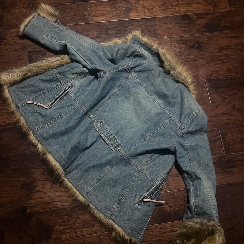 Mixit Light Blue Denim Jacket with Faux Fur Trim